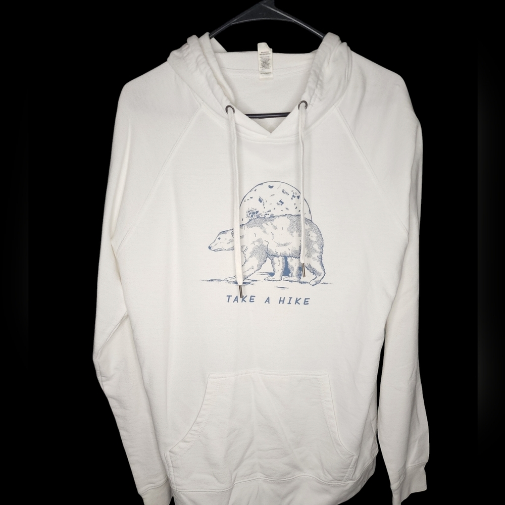Super Soft Graphic Hoodie.  UNISEX SIZE Large. Cream color.
